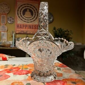 Vintage Hofbauer Byrdes Lead Crystal Etched Crystal Basket